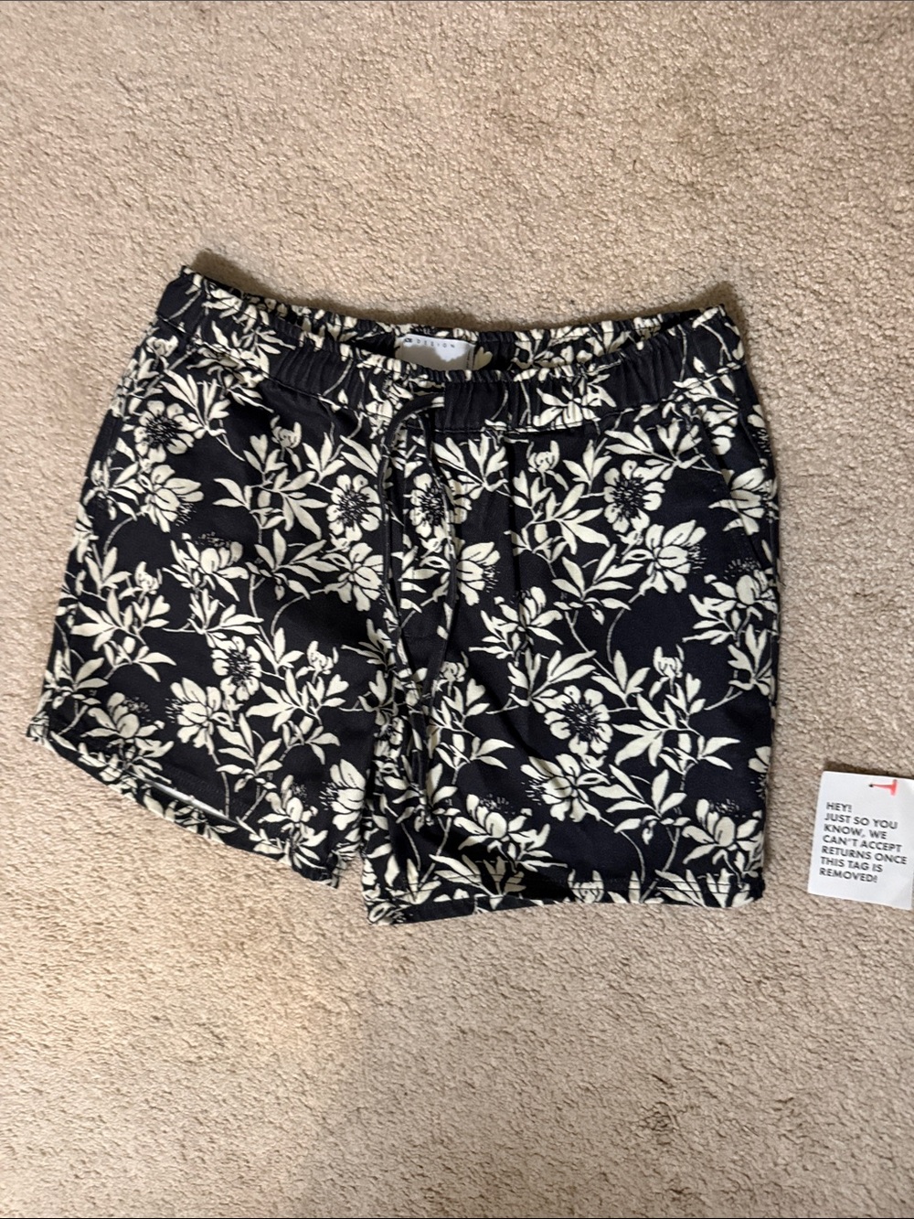 Black Floral Drawstring Shorts